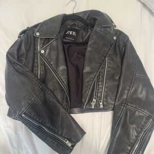 Zara Distressed Black Leather Jacket